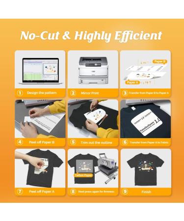TransOurDream Laser No-Cut Dark Heat Transfer Paper for T Shirts - 10 Sets (8.5x11) - Self-Weeding Iron on Transfer Paper for Laser Printer - White Toner - Buy Online on GoSupps.com