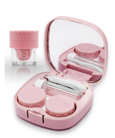 Contact Lens Case with Cleaner Washer Travel Size Cute Colored Contact Lenses Applicator Removal Tool Kit with Mirror Solution Bottle for Daily Outdoor (Pink) Sugar Pink