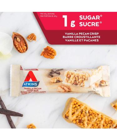 Atkins Protein Bars - Vanilla Pecan Crisp Low Sugar Keto Friendly High Protein High Fibre 1g Sugar 4g Carbs 5ct - Buy Online on GoSupps.com