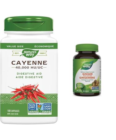 Nature's Way Cayenne 40 000 HU - Digestion Supplement & Ginger Root Relieves Gastrointestinal Discomfort 100 Vegetarian Capsules