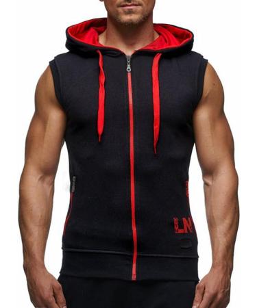 LemonGirl Men's Sleeveless Hoodie Tank Top - X-Large Blackred | Bodybuilding Gym Wear - Buy Online on GoSupps.com