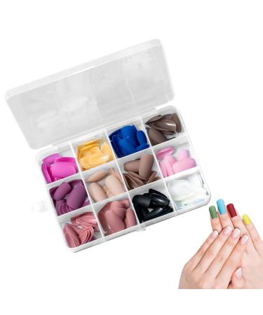 Fake Nails - Multi Colors and Styles Long Short Fake Nails Full - Easy to Use Nude Press on Nails Portable Natural Full False Nails for Women Rossev