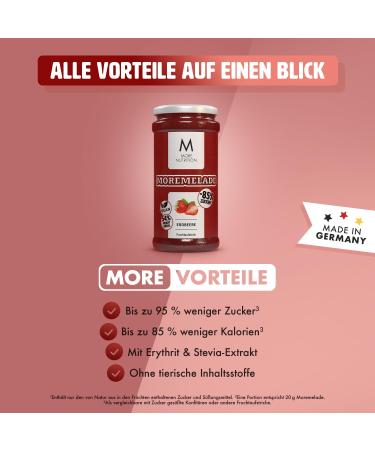 MORE NUTRITION Moremelade - 4 x 240g Strawberry Light Fruit Spread | Delicious Low-Calorie Jam for Healthy Spreads - Buy Online on GoSupps.com