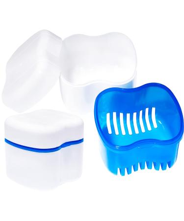 Denture Case with Cups, Toothbrush, and Holder for Travel - Blue | Dentures Container with Basket for Mouth Guard, Night Guard, Retainer - Hard Denture Organizer - Buy Online on GoSupps.com