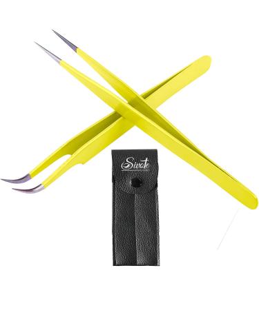 SIVOTE Eyelash Extension Tweezers for Classic & Volume Lashes 2-Pack Yellow