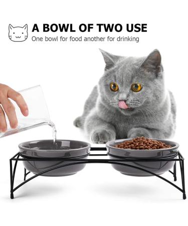Y YHY Raised Cat Food Bowls with Stand - Small Ceramic Pet Bowls for Cats or Dogs - 12 OZ Grey - Buy Online on GoSupps.com