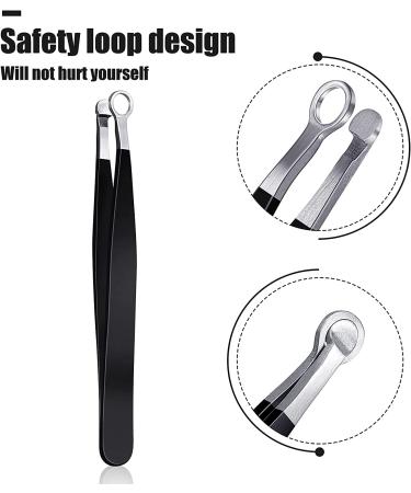 Stainless Steel Nose Hair Trimming Tweezers Set for Men and Women - 2 Pieces Black Round Head Tweezers for Sideburns, Brows, and Body - Water Resistant Nose Hair Clippers - Buy Online on GoSupps.com