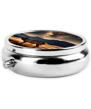 Elk in The Meadow Portable Metal Pill Box - Round Mini 3-Compartment Organizer for Small Pills | Must-Have Travel Accessory - Buy Online on GoSupps.com