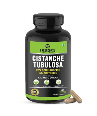 Organic Cistanche Tubulosa standardised to 25% Echinacoside 5% Acetoside with Kali Musli Extract 1000mg 3rd Party Tested for Strength Performance Vitality- 60 Veg Capsules