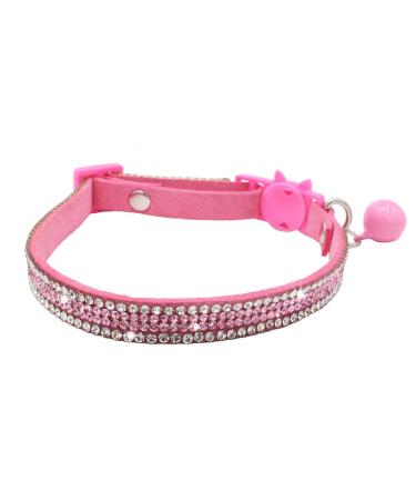 THAIN Basic Adjustable Cat Collar Bling Diamond Breakaway with Bell for Kitten Girl boy Pink