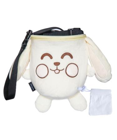 Rockbuddy chalk bag for climbing-boulder chamber with quick clip belt zip pocket and brush holder (rabbits) frost