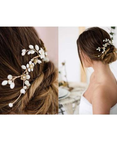 IYOU Bridal Jewelry | Wedding Hair Vine & Gold Headband with Pearls & Leaves | Elegant Prom Bride Accessories - Buy Online on GoSupps.com