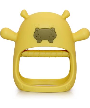 Hippo never drop silicone baby teeth toys for 0-12 months infants baby chewing toys for suction needs hand pacifier for silent babies car seat toys for newborns (yellow)
