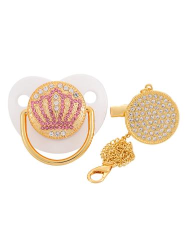 Haolei baby pacifier initial letter baby pacifier nipple baby pacifier rose gold bling baby gold pacifier and clips with rhinestones newborn dummy pacifier for 0-18 months