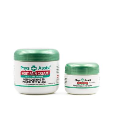 PhysAssist Foot Pain Cream Combo 4 oz jar + 1.5 oz  Soothing Relief for Feet and Legs  Fast Absorbing Formula  Contains Natural Ingredients & Botanicals