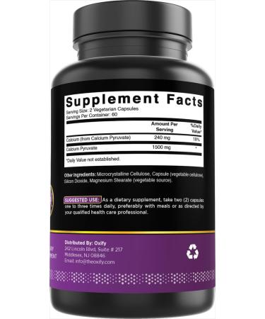 Oxify Calcium Pyruvate 750 mg | 120 Vegetarian Capsule | Gluten-Free Non-GMO | Supplement Made in USA - Buy Online on GoSupps.com