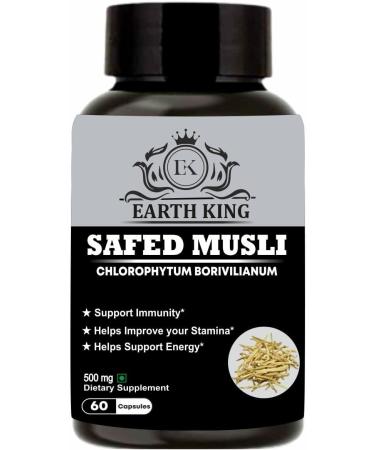 Earth King Safed Musli Extract Capsules - Boost Strength & Stamina | 500mg | 60 Vegan Capsules | International Shipping - Buy Online on GoSupps.com