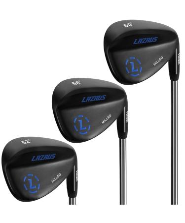 LAZRUS Premium Forged Golf Wedge Set for Men - 52 56 60 Degree Golf Wedges + Milled Face for More Spin - Great Golf Gift Black Right Handed RH, Black 52,56,60 Set
