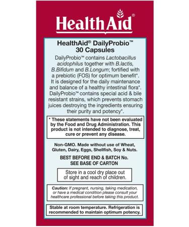 HealthAid DailyProbio 10 Billion CFU 10 Strain Vegan Probiotic with Prebiotic | Acid & Bile Resistant Dairy & Gluten Free Non-GMO | Once Daily Digestive Support - Buy Online on GoSupps.com