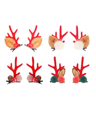 Lurrose 4 couples reindeer anti -hair clips cute ear hairpins christmas hair clip party headgear (brown reindeer antlers) brown reindeer antlord