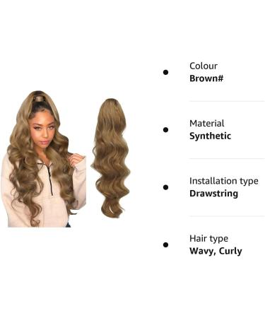 FESHFEN Long Curly Wavy Ponytail Extension - Brown Synthetic Hairpieces 60cm - Clip-in Drawstring Pony Extension for Women & Girls - Buy Online on GoSupps.com
