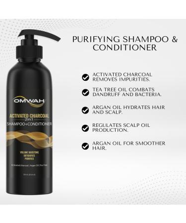 OMWAH 2 in 1 Shampoo + Conditioner with Activated Charcoal Argan Oil & Tea Tree Nourishing Hair Care (23.66 oz) | International Shipping - Buy Online on GoSupps.com