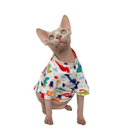 Sphynx Hairless Cat Summer Cotton T-Shirts Cat Vest Pet Clothes,Round Collar Vest Kitten Shirts Sleeveless, Cats & Small Dogs Apparel Large Dinosaur