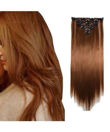 Iluu 22 "/100g Straight Synthetic Clip in Hair Extensions 7 Single Clip on Hair Extension #30 Strawberry Blond 16 Clips Hair Parts for Women Several Stiles