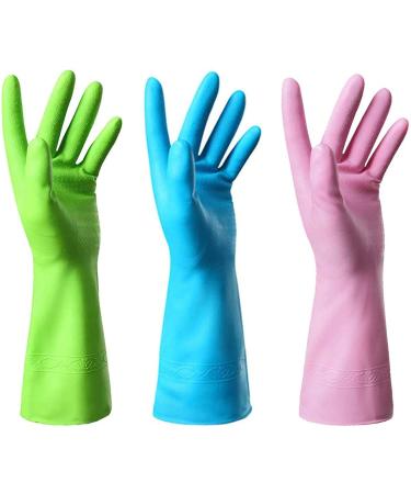 Mulfei Cleaning Gloves-3 Pairs Kitchen Gloves Reusable Dishwashing Rubber Gloves-Including Green Pink and Blue (Medium) M (Pack of 6)
