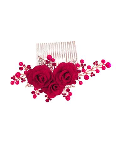 HAPINARY Rose Hair Comb Wedding Hair Accessories for Brides Bridal Hair Side Comb Bride Hair Side Comb Bride Side Comb Hair Jewelry Comb Wedding Hair Comb Rose Hair Decor Zinc Alloy Red