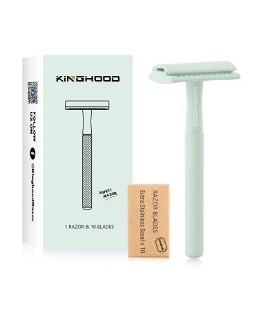 Kinghood Double Edge Safety Razor Set with Stand - Mint Green (10 Blades) | For Men and Women - Buy Online on GoSupps.com