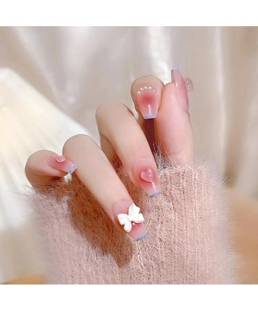 24Pcs/Set Press On Nails Clear and moisturizing love heart powder blusher bow False Nails Acrylic Fake Nails Full Cover Nails Tips Artificial Finger Manicure Press on nails for Women and Girls - Buy Online on GoSupps.com