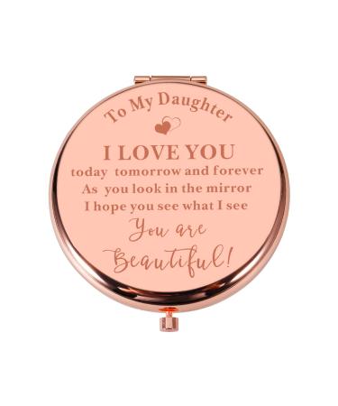 Daughter Gift from Mom Dad Rose Gold Compact Makeup Mirror Stocking Stuffers for Teen Girls Daughter in Law Gifts for Daughter Birthday Valentines Day Graduation Teen Girls Gift Ideas