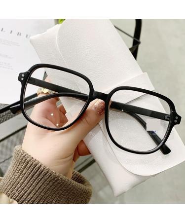 Blue Light Blocking Square Cute Eyewear Reading Glasses Oversized Computer Readers Anti Glare Flat Light Mirror +100 Sand-black