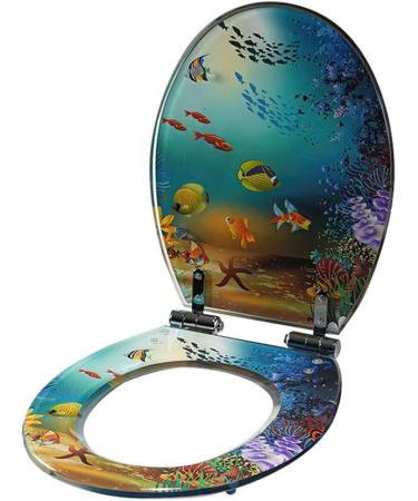 Polyresin Round Toilet Seat Ocean Series Elongated Toilet Seat with Metal Hinges 02 Little Surprise - Buy Online on GoSupps.com