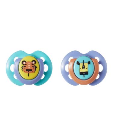 Tommee Tippee Fun Style Pacifiers Symmetrical Design BPA-Free Silicone Binkies 0-6m 2 Count Colors and Designs Vary