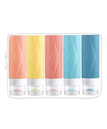Amomela Silicone Travel Bottles for Toiletries Leak Proof BPA Free Squeezable 3oz Tsa Approved Travel Size Containers Refillable Travel Accessories Body Wash Liquids (5Pack)