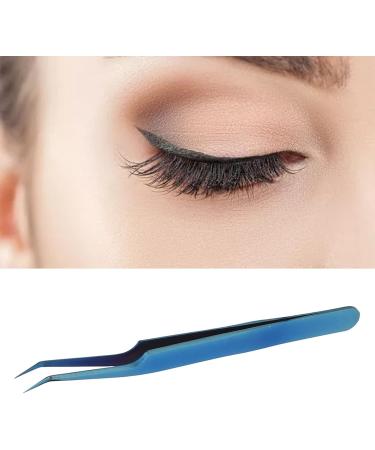 Blue Stainless Steel Slanted Tweezers for Eyelash Extensions - Precision False Eyelash Application - Buy Online on GoSupps.com