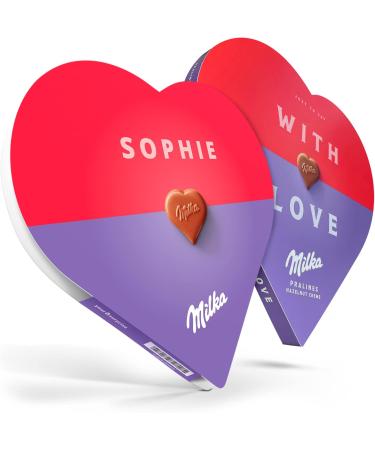 Personalised Milka Chocolate Heart - Personalised Milka Heart with Name and Text Heart-Shaped Chocolates with Pralines and Nougat Cream Hazelnut Interior (187g - Milka Heart) - Buy Online on GoSupps.com