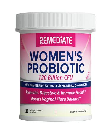 REMEDIATE Women's Probiotic 120 Billion CFU for Ultra Feminine Health Care with Organic Cranberry & Natural D-mannose Vaginal & UT Health Immune & Digestive Support 30 Delayed Release Caps