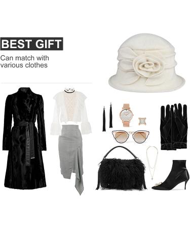 Sumolux Women's Vintage Floral Wool Beret Hat - French Style Cloche Winter Hat in White - Buy Online on GoSupps.com
