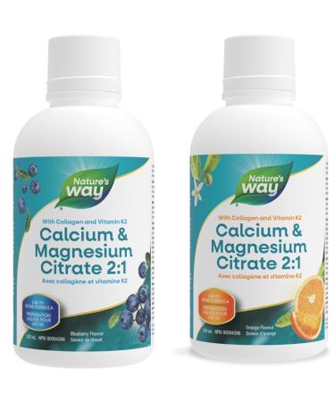 Nature's Way Calcium and Magnesium Citrate 2:1 - Liquid Supplement with Vitamin K2 and Collagen & Calcium and Magnesium Citrate 2:1 - Liquid Supplement with Vitamin D3 Vitamin K2 and Collagen