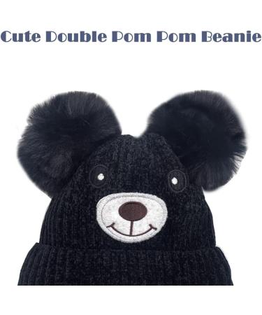 Cute Bear Kids Winter Hat with Ear Flaps | Chenille Knitted Warm Hat for Baby Girls Boys | Fleece Lined Earflap Cap | Toddler Cold Weather Beanie - Buy Online on GoSupps.com