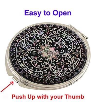 Antique Alive Black Mother of Pearl Compact Double Mirror - Hand Makeup Essential with Tiger & Heel Design | International Shipping - Buy Online on GoSupps.com