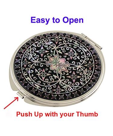 Art Deco Mother of Pearl Black Round Double Compact Hand Mirror with Arabesque Design - Buy Online on GoSupps.com