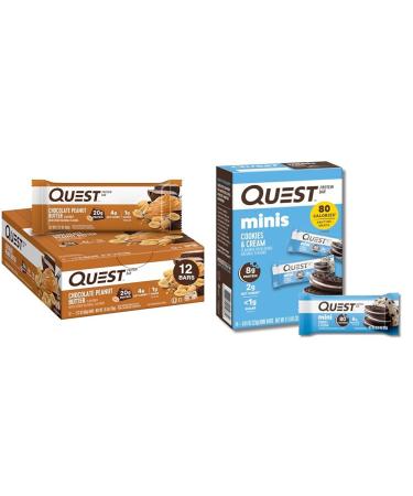 Quest Chocolate Peanut Butter & Cookies & Cream Protein Bars Bundle High Protein Gluten Free 12 & 14 Count