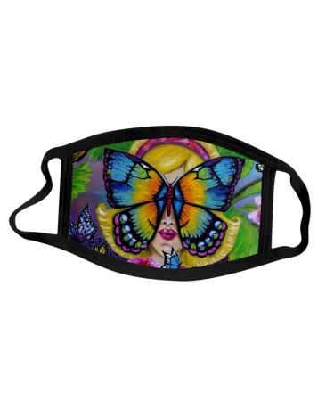 Yliquor Mouth Covering For Protection Butterfly Design Printed Anti-Face Dust Washable Earloop Cotton Cloth Dust Face Bandanas (Green 1 PC)