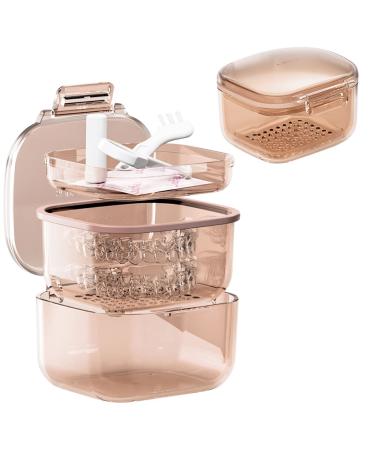 Prosthesenbox retainer box prosthesis bath box cup with a filter basket prosthesis rack storage container for travel cleaning sensitive retainer cleaning box tooth protection box (apricot)