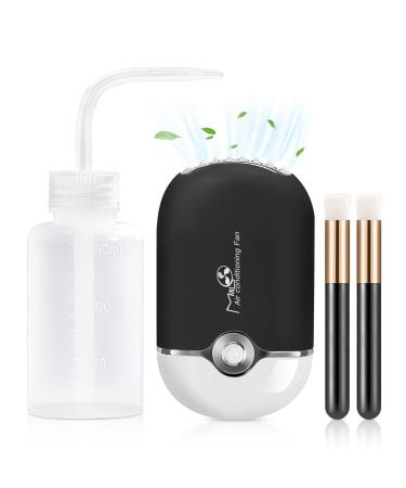 Buqikma 4PCS USB Mini Lash Fan with Lash Shampoo Brushes Type C Air Conditioning Fan 2PCS Facial Cleaning Brush and Plastic Wash Bottle for Eyelash Extensions Black-4PCS