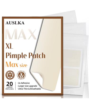 AUSLKA Large Blemish Pimple Patches (20 Strips), Hydrocolloid Spot Dots, Blemishes Patch, Pimple Stickers, XL-Ultra Thin 20 Count (Pack of 1)